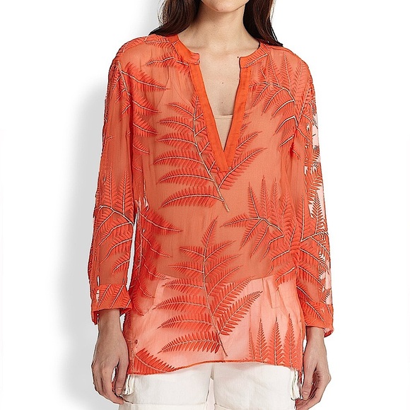 Alice + Olivia Tops - Alice + Olivia Women's 100% Silk Pullover Tunic Blouse, Coral Orange, Size XS/TP